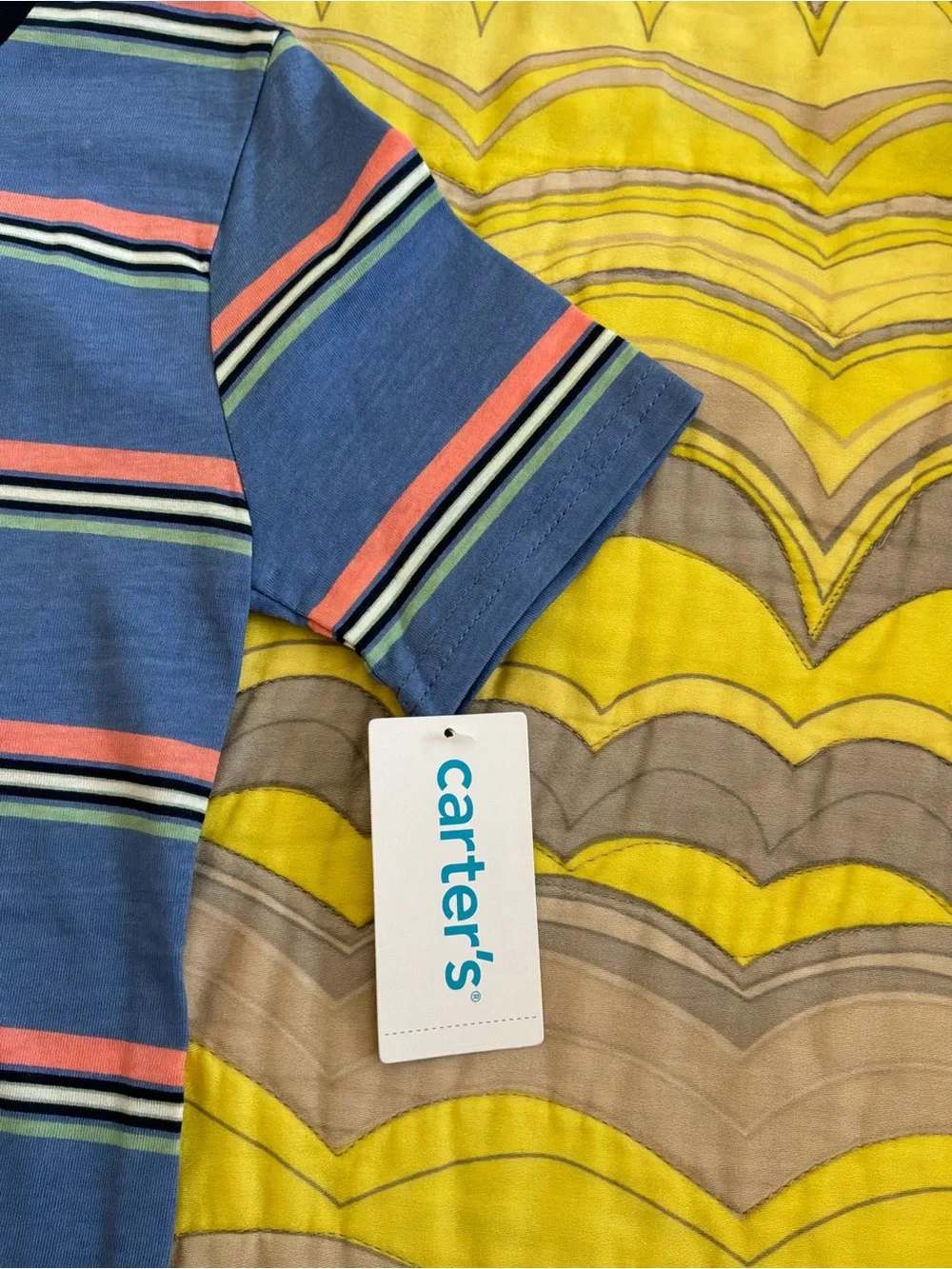 Carter's Boys' Blue Stripe Henley Tee with Sunglasses Detail | NWT